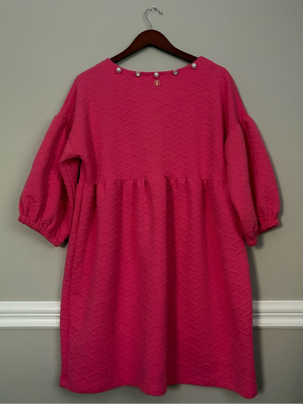 Simply Southern Quilted Pearl Rhinestone Mini Dress L Pink Babydoll - Picture 7 of 9